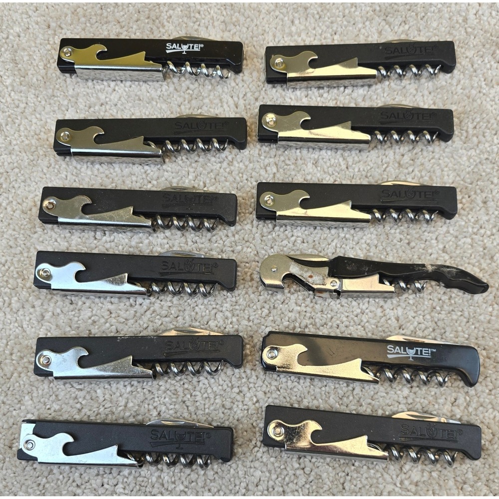 Salute! Waiters Corkscrew Wine Key Bottle Opener Lot of 11 Black Professional